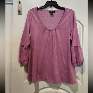 Style & co purple Glitter pleated long sleeve puff sleeve Top. GUC!